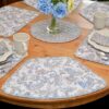 Sweet Pea Linens - Quilted Blue & Beige Paisley Print Wedge-Shaped Placemats - Set of Two (SKU#: RS2-1006-W5) - Table Setting