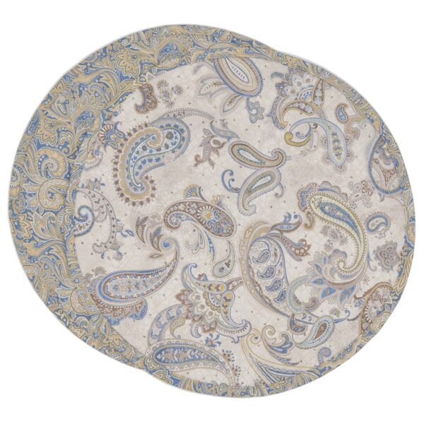 Sweet Pea Linens - Quilted Blue & Beige Paisley Print Charger-Center Round Placemats - Set of Two (SKU#: RS2-1015-W5) - Main Product Image