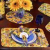 Sweet Pea Linens - Quilted Blue and Yellow Sunflower Print Rectangle Placemats - Set of Two (SKU#: RS2-1001-W6) - Alternate Table Setting