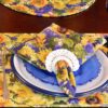 Sweet Pea Linens - Blue & Yellow Sunflower Print Cloth Napkins - Set of Four (SKU#: RS4-1010-W6) - Table Setting