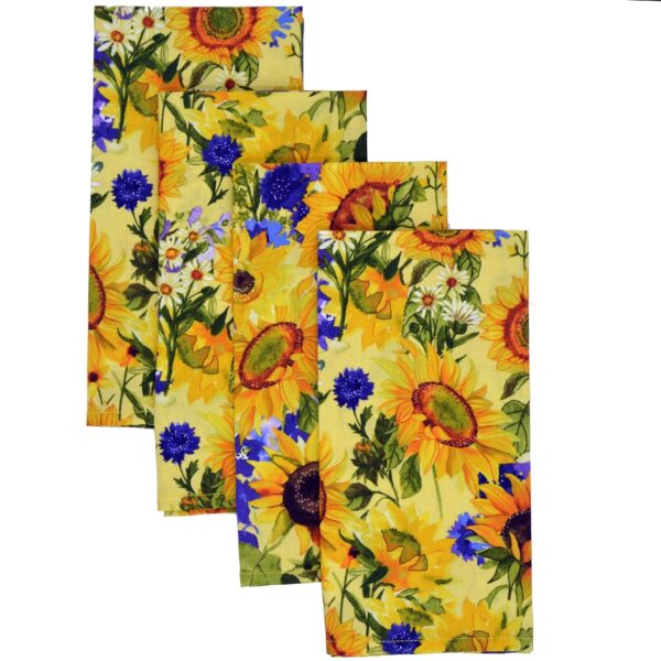 Sweet Pea Linens - Yellow Sunflower Print Cloth Napkins - Set of Four (SKU#: RS4-1010-W60) - Main Product Image