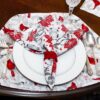 Sweet Pea Linens - Red Christmas Poinsettia Cloth Napkin (SKU#: R-1010-X3) - Table Setting