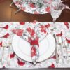 Sweet Pea Linens - Red Christmas Poinsettia Cloth Napkin (SKU#: R-1010-X3) - Alternate Table Setting