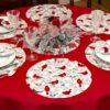 Sweet Pea Linens - Red Christmas Poinsettia & CardinalCharger-Center Round Placemat (SKU#: R-1015-X3) - Table Setting