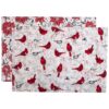 Sweet Pea Linens - Red Christmas Poinsettia & Cardinal Rectangle Placemats - Set of Two (SKU#: RS2-1002-X3) - Main Product Image