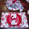 Sweet Pea Linens - Red Christmas Poinsettia & Cardinal Rectangle Placemats - Set of Two (SKU#: RS2-1002-X3) - Table Setting