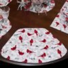 Sweet Pea Linens - Red Christmas Poinsettia & CardinalWedge-Shaped Placemats - Set of Two (SKU#: RS2-1006-X3) - Table Setting