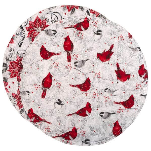 Sweet Pea Linens - Red Christmas Poinsettia & CardinalCharger-Center Round Placemats - Set of Two (SKU#: RS2-1015-X3) - Main Product Image