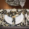 Sweet Pea Linens - Black, Silver & Gold Christmas Poinsettia Cloth Napkin (SKU#: R-1010-X4) - Table Setting