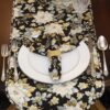 Sweet Pea Linens - Black, Silver & Gold Christmas Poinsettia Cloth Napkin (SKU#: R-1010-X4) - Alternate Table Setting