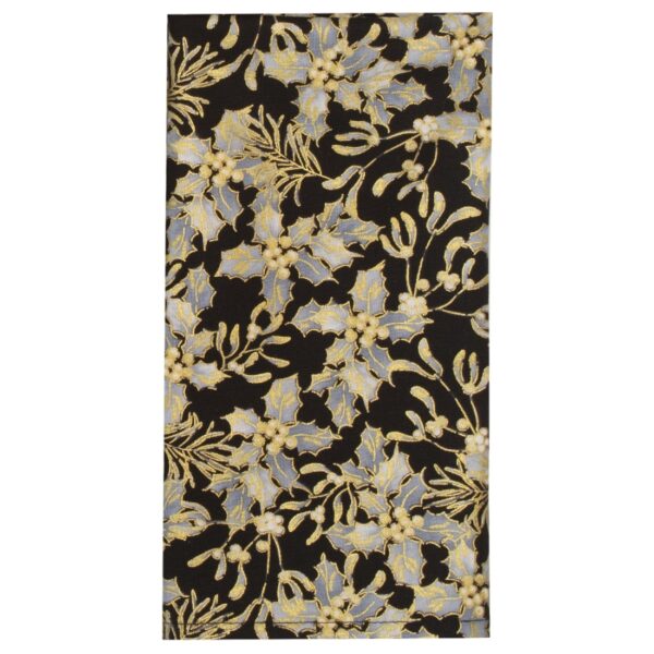 Sweet Pea Linens - Black, Silver & Gold Christmas Holly  Cloth Napkin (SKU#: R-1010-X40) - Main Product Image
