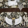 Sweet Pea Linens - Black, Silver & Gold Christmas Holly  Cloth Napkin (SKU#: R-1010-X40) - Alternate Table Setting