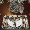 Sweet Pea Linens - Quilted Black, Silver & Gold Christmas Poinsettia Rectangle Placemats - Set of Two (SKU#: RS2-1002-X4) - Alternate Table Setting