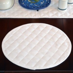 Sweet Pea Linens - Solid White Quilted Jacquard Charger-Center Round Placemat (SKU#: R-1015-Y1) - Table Setting