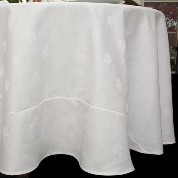 Sweet Pea Linens - Solid White Jacquard 90 inch Round Table Cloth (SKU#: R-1065-Y1) - Main Product Image