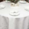 Sweet Pea Linens - Solid White Jacquard 90 inch Round Table Cloth (SKU#: R-1065-Y1) - Table Setting