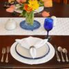 Sweet Pea Linens - Solid White Quilted Jacquard Charger-Center Round Placemats - Set of Two (SKU#: RS2-1015-Y1) - Alternate Table Setting