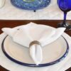 Sweet Pea Linens - Solid White Rolled Hem Jacquard Cloth Napkins - Set of Four (SKU#: RS4-1010-Y1) - Table Setting