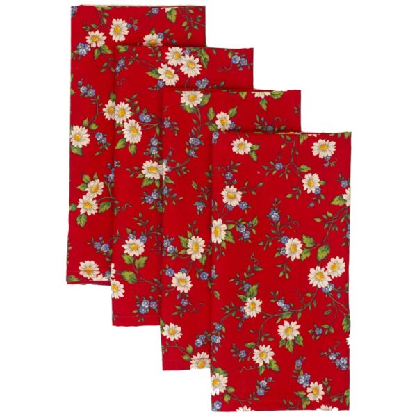 Sweet Pea Linens - Red Daisy Rolled Hem Cloth Napkins - Set of Four (SKU#: RS4-1010-Y42) - Main Product Image