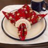 Sweet Pea Linens - Red Daisy Rolled Hem Cloth Napkins - Set of Four (SKU#: RS4-1010-Y42) - Alternate Table Setting