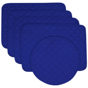 Sweet Pea Linens - Solid Royal Blue Quilted Rectangle Placemats - Set of Four plus Center Round-Charger (Copy) (SKU#: RS5-1001-Y11) - Main Product Image