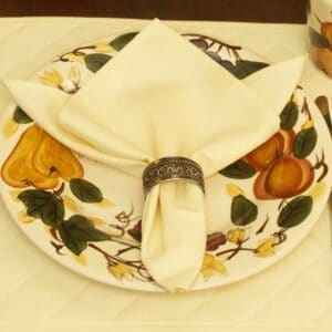 Sweet Pea Linens - Solid Ivory Rolled Hem Jacquard Cloth Napkin (SKU#: R-1010-Y2) - Table Setting
