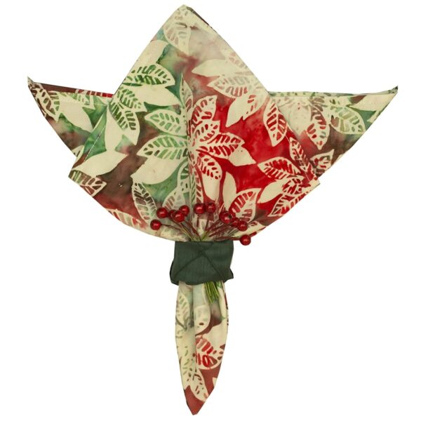 Sweet Pea Linens - Red, Green & Ivory Christmas Poinsettia Batik Cloth Napkin (SKU#: R-1010-Y20) - Main Product Image