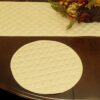 Sweet Pea Linens - Solid Ivory Quilted Jacquard Charger-Center Round Placemat (SKU#: R-1015-Y2) - Table Setting
