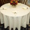 Sweet Pea Linens - Solid Ivory Jacquard 70 inch Round Table Cloth (SKU#: R-1064-Y2) - Table Setting