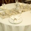 Sweet Pea Linens - Solid Ivory Jacquard 70 inch Round Table Cloth (SKU#: R-1064-Y2) - Alternate Table Setting