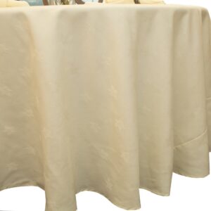 Sweet Pea Linens - Solid Ivory Jacquard 90 inch Round Table Cloth (SKU#: R-1065-Y2) - Main Product Image