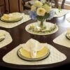 Sweet Pea Linens - Solid Ivory Quilted Jacquard Wedge-Shaped Placemats - Set of Two (SKU#: RS2-1006-Y2) - Alternate Table Setting