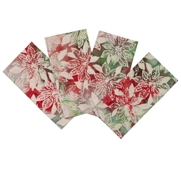 Sweet Pea Linens - Red, Green & Ivory Christmas Poinsettia Batik Cloth Napkins - Set of Four (SKU#: RS4-1010-Y20) - Main Product Image