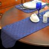 Sweet Pea Linens - Solid Dark Royal Blue Quilted Jacquard 72 inch Table Runner (SKU#: R-1024-Y3) - Table Setting