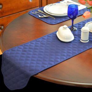 Sweet Pea Linens - Solid Dark Royal Blue Quilted Jacquard 72 inch Table Runner (SKU#: R-1024-Y3) - Table Setting