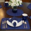 Sweet Pea Linens - Dark Royal Blue Cobblestone Quilted Jacquard Rectangle Placemats - Set of Two (SKU#: RS2-1001-Y30) - Alternate Table Setting
