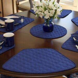 Sweet Pea Linens - Dark Royal Blue Cobblestone Quilted Jacquard Wedge-Shaped Placemats - Set of Two (SKU#: RS2-1006-Y30) - Table Setting
