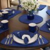Sweet Pea Linens - Dark Royal Blue Cobblestone Quilted Jacquard Wedge-Shaped Placemats - Set of Four plus Center Round-Charger (SKU#: RS5-1006-Y30) - Alternate Table Setting