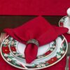 Sweet Pea Linens - Solid Red Rolled Hem Jacquard Cloth Napkin (SKU#: R-1010-Y4) - Table Setting