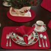 Sweet Pea Linens - Solid Red Rolled Hem Jacquard Cloth Napkin (SKU#: R-1010-Y4) - Alternate Table Setting