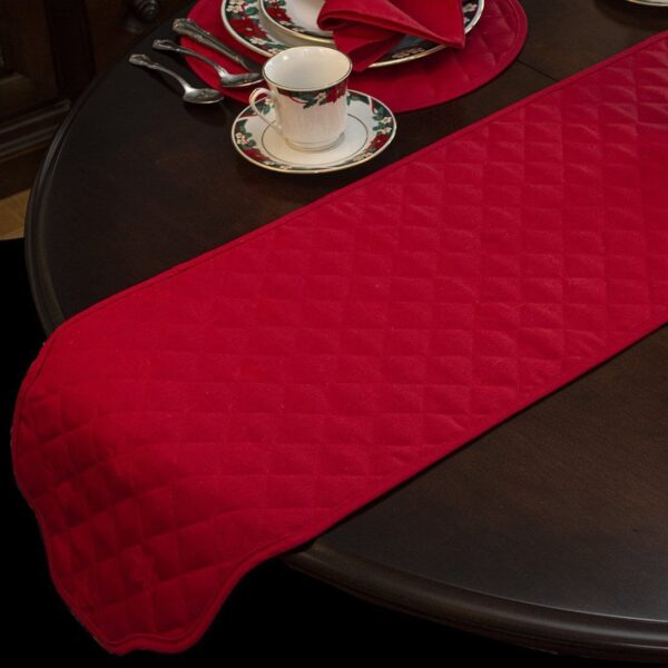 Sweet Pea Linens - Solid Red Quilted Jacquard 72 inch Table Runner (SKU#: R-1024-Y4) - Table Setting