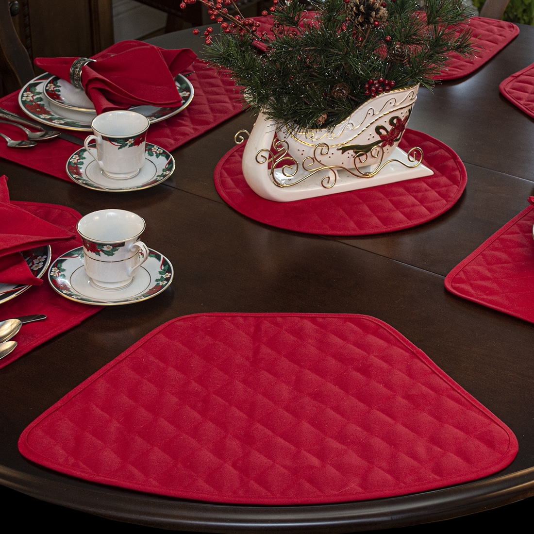 Sweet Pea Linens - Solid Red Quilted Jacquard Wedge-Shaped Placemats - Set of Two (SKU#: RS2-1006-Y4) - Main Product Image