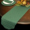 Sweet Pea Linens - Solid Green Quilted Jacquard 72 inch Table Runner (SKU#: R-1024-Y5) - Table Setting