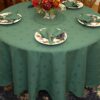 Sweet Pea Linens - Solid Green Jacquard 70 inch Round Table Cloth (SKU#: R-1064-Y5) - Table Setting