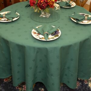 Sweet Pea Linens - Solid Green Jacquard 90 inch Round Table Cloth (SKU#: R-1065-Y5) - Table Setting