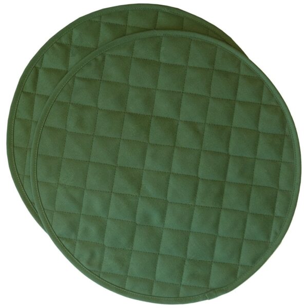 Sweet Pea Linens - Solid Green Quilted Jacquard Charger-Center Round Placemats - Set of Two (SKU#: RS2-1015-Y5) - Main Product Image