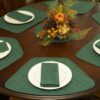 Sweet Pea Linens - Solid Green Quilted Jacquard Wedge-Shaped Placemats - Set of Four plus Center Round-Charger (SKU#: RS5-1006-Y5) - Alternate Table Setting