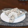 Sweet Pea Linens - Black, Off White Floral Print Vine Cloth Napkin (SKU#: R-1010-W32) - Table Setting