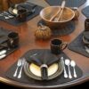 Sweet Pea Linens - Solid Black Rolled Hem Cloth Napkin (SKU#: R-1010-Y6) - Alternate Table Setting