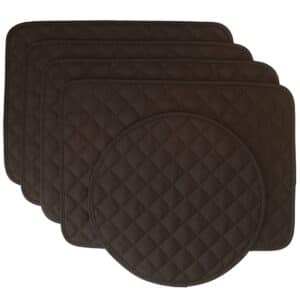 Sweet Pea Linens - Solid Black Quilted Rectangle Placemats - Set of Four plus Center Round-Charger (SKU#: RS5-1001-Y6) - Main Product Image